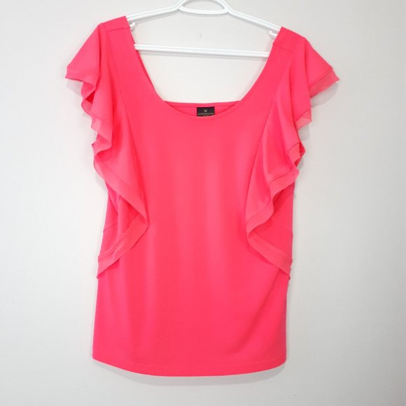 WORTHINGTON Neon Pink Flare Cap Sleeve Shirt - Picture 1 of 5